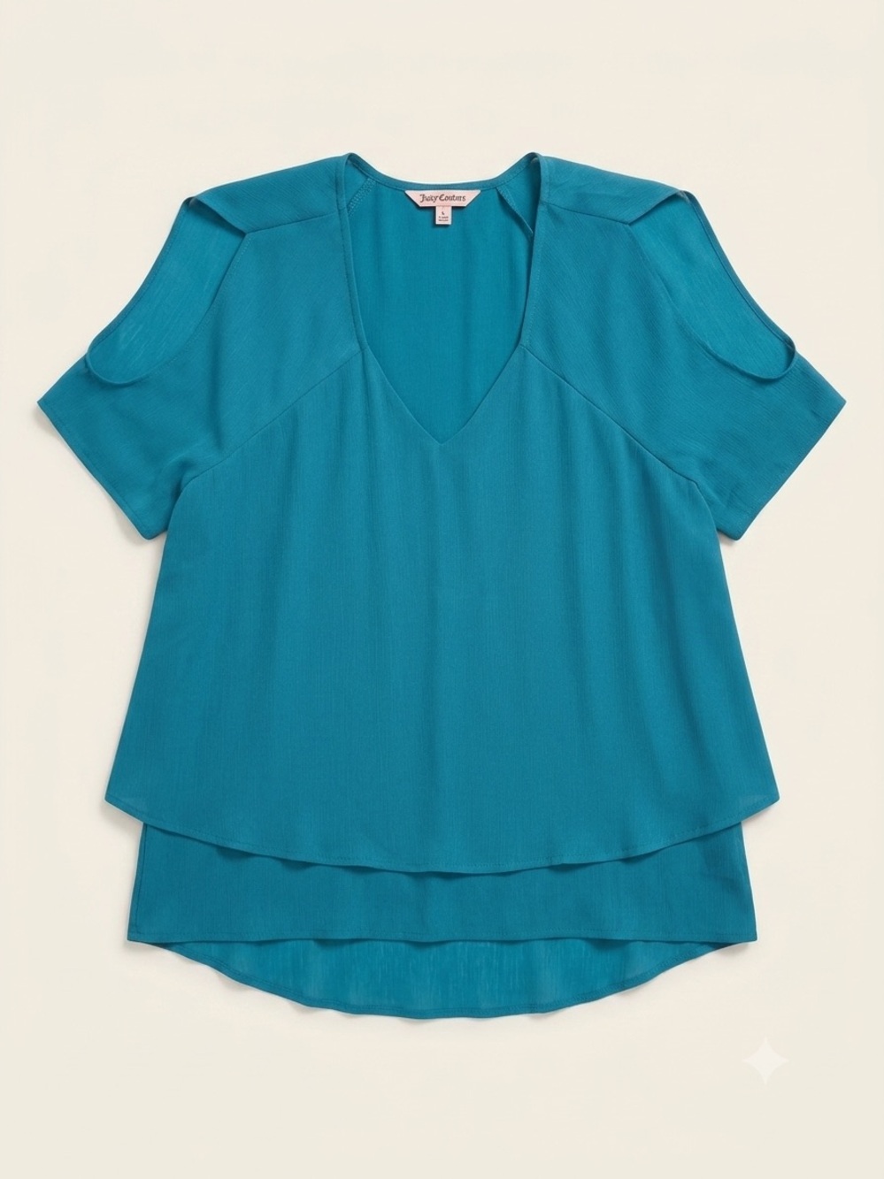Juicy Couture Teal Cold-Shoulder V-Neck Blouse